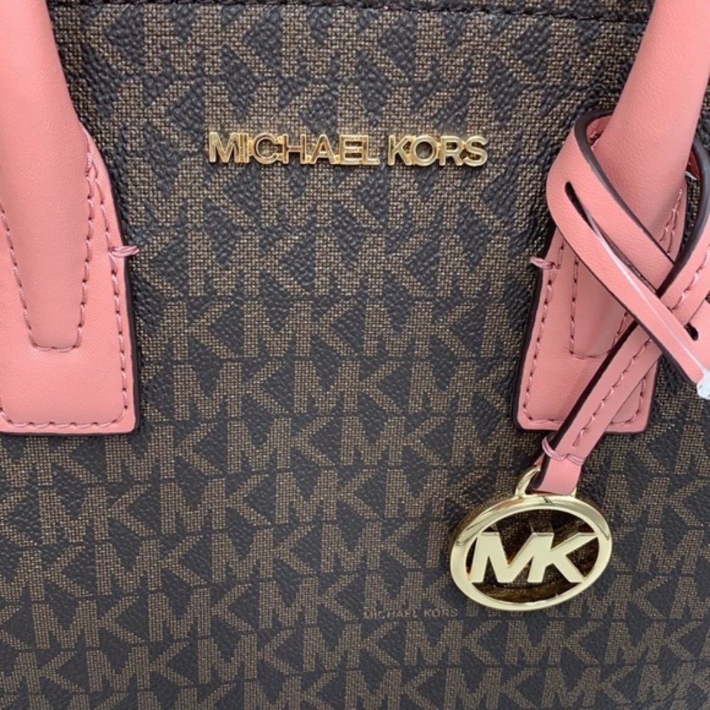 Michael Kors Avril Small Logo Top-Zip Satchel Sunset Rose - Picture 15 of 16